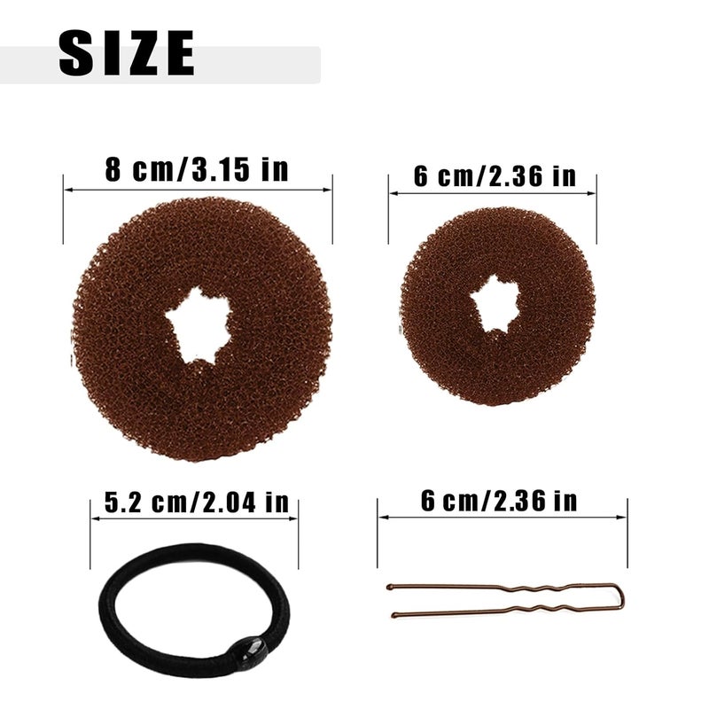 FORESRUM 10 Pcs Hair Bun Maker - Donut Bun Maker for Hair(5 medium and 5 small),Ballet Bun for Women and Kids with Elastic Hair Ties, Hair Pins(Light Brown) - Image 2